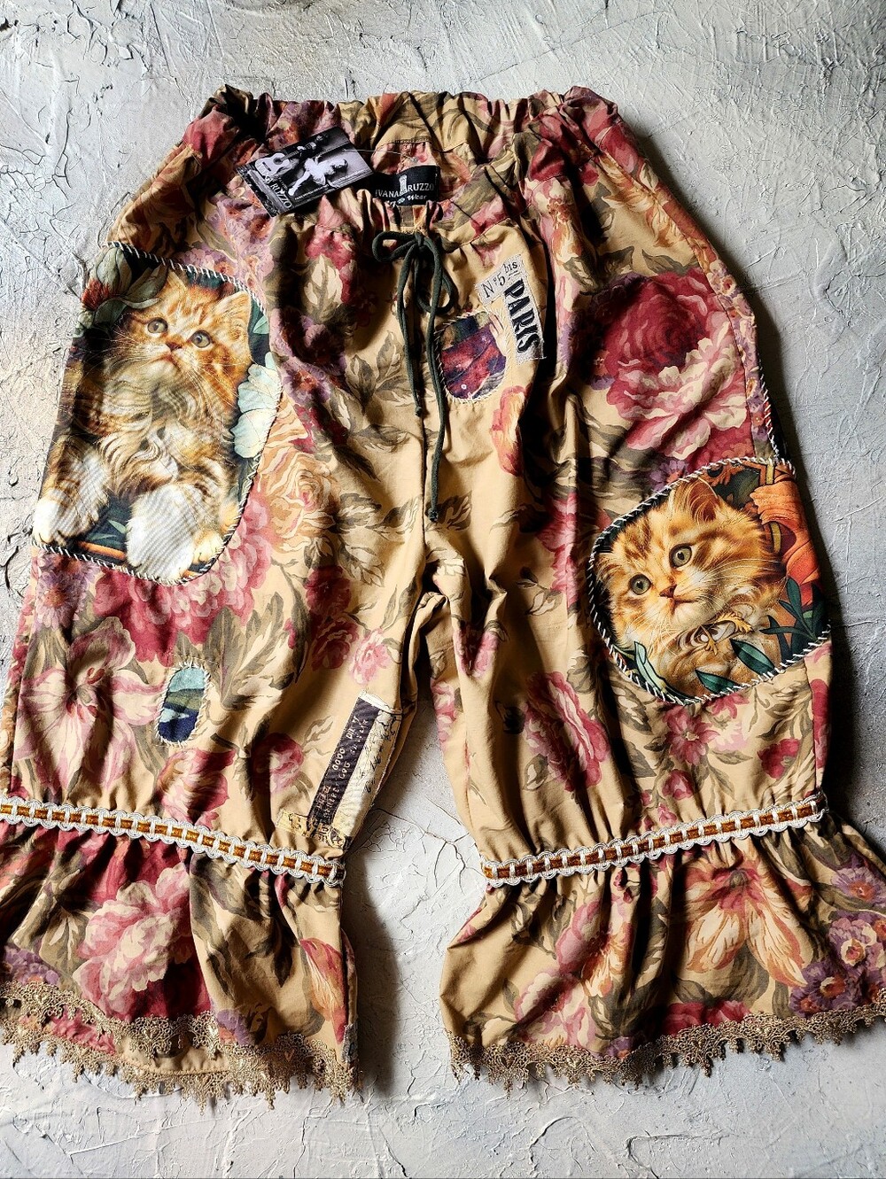 Bloomers Victorian Pants Shabby Chic Ruffles Cat Patchwork Golden Lace